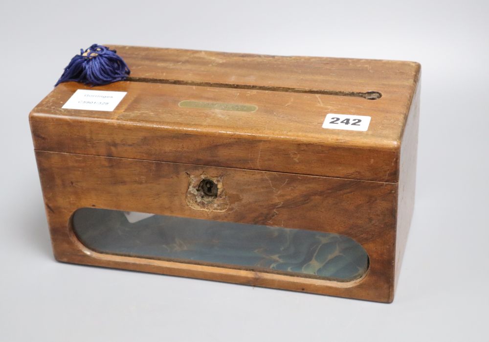 A late 19th century walnut letter box, length 27.5cm